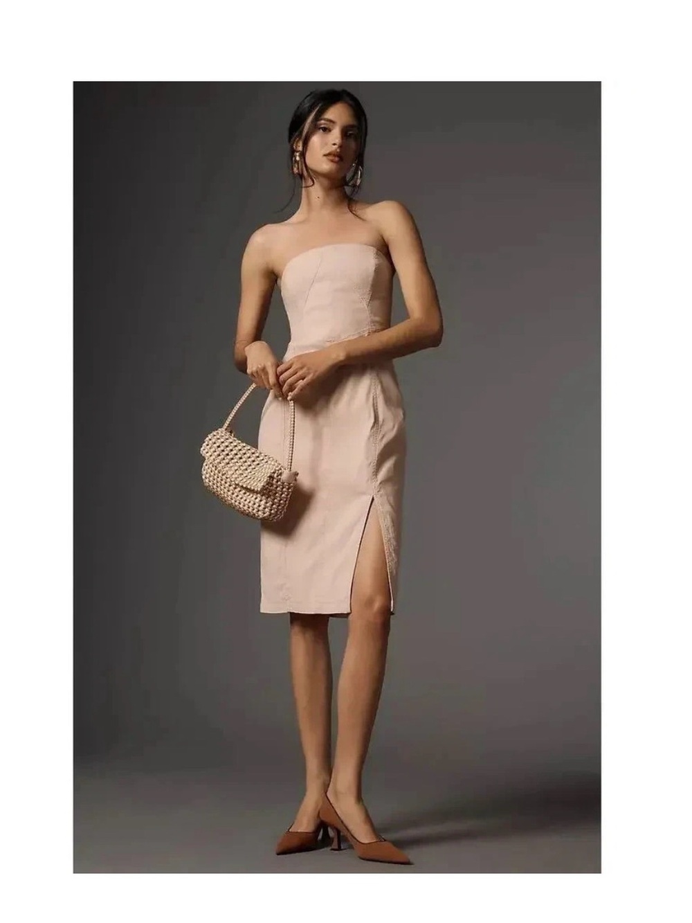 By Anthropologie Pink Strapless Side-Slit Dress sz Small